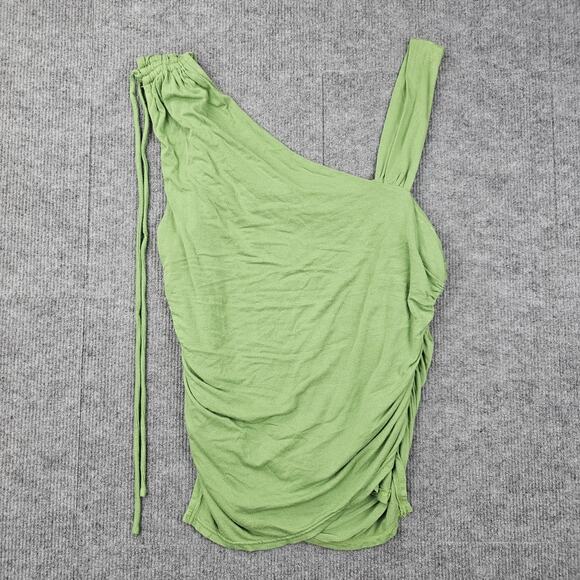 Free People Top Womens XL Dancing In The Sand Ruched Festival Asymmetrical Green - Picture 1 of 6